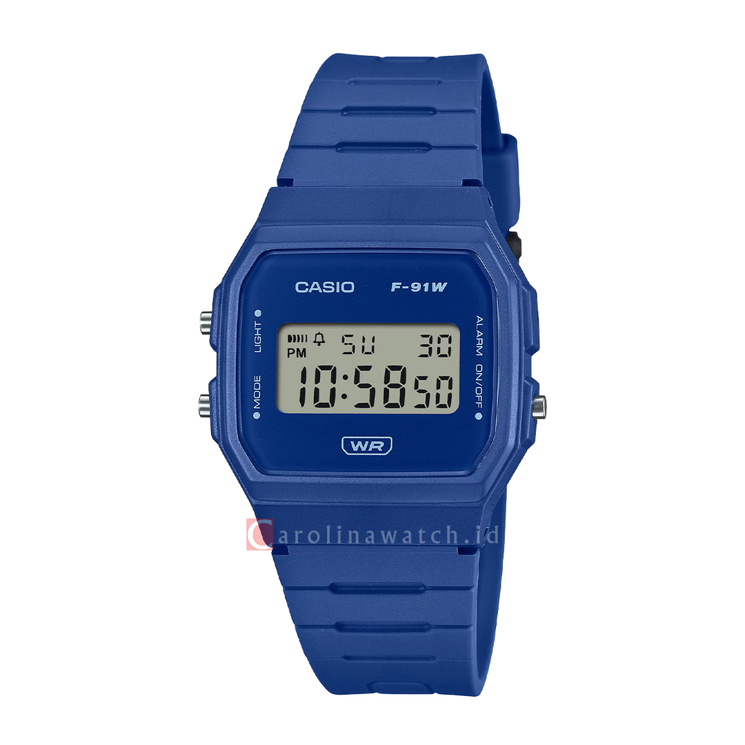 Jam Tangan Casio POP F-91WB-2A1 Women Digital Dial Blue Resin Band