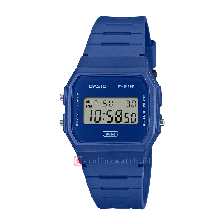 Jam Tangan Casio POP F-91WB-2A1 Women Digital Dial Blue Resin Band