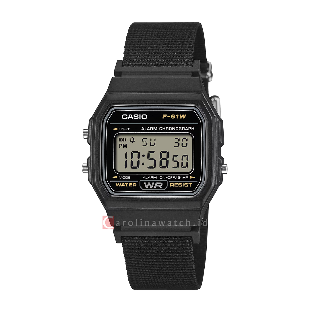 Jam Tangan Casio General F-91WF-1A Unisex Digital Dial Black Resin Band