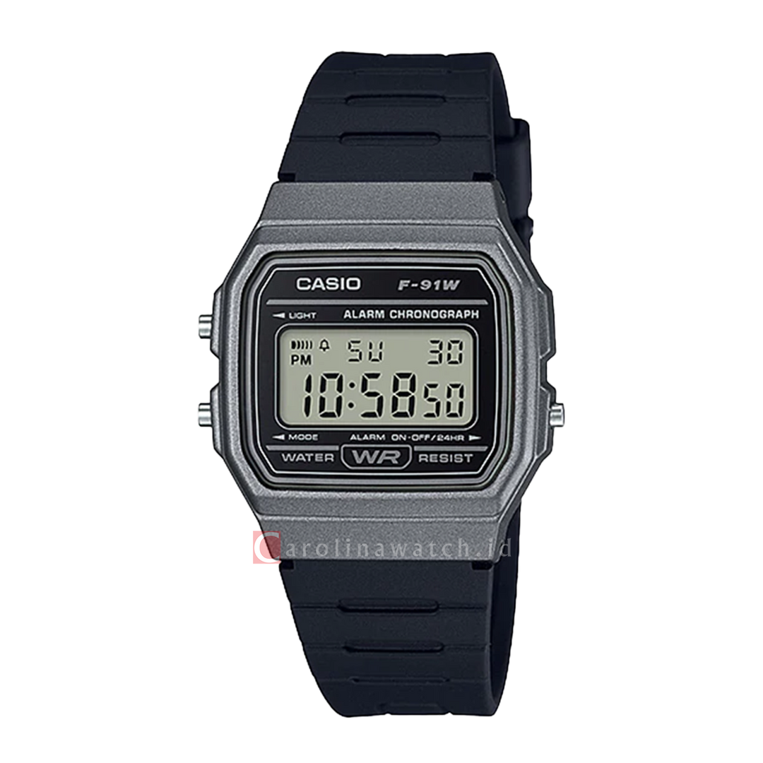 Jam Tangan Casio General F-91WM-1B Unisex Digital Dial Black Resin Strap