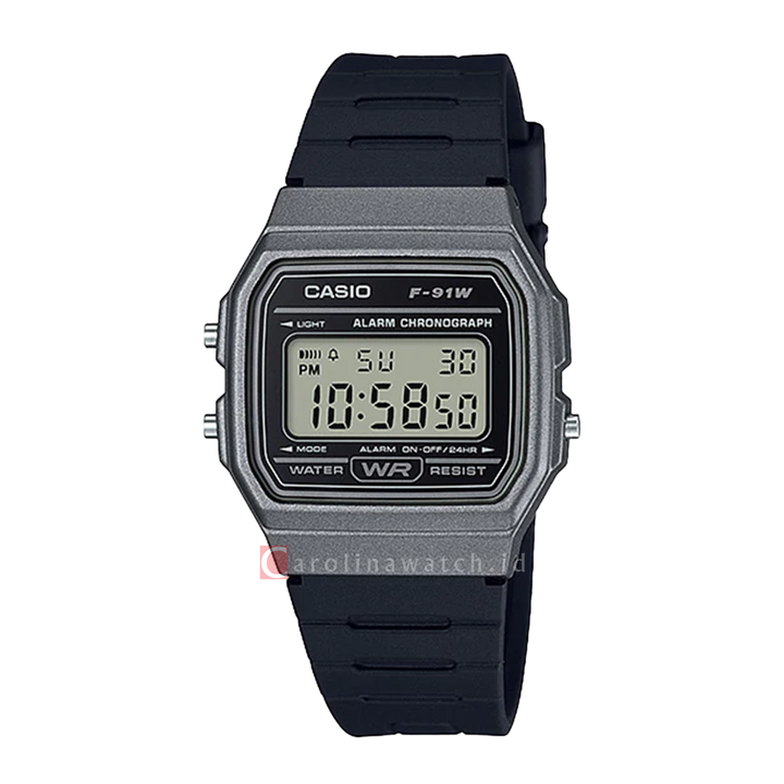 Jam Tangan Casio General F-91WM-1B Unisex Digital Dial Black Resin Strap