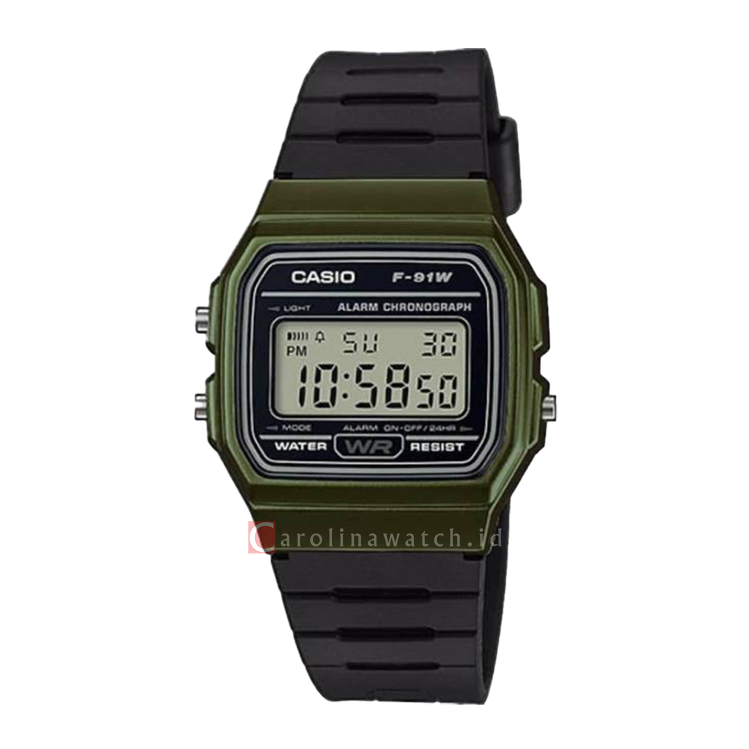 Jam Tangan Casio General F-91WM-3A Unisex Digital Dial Black Resin Band