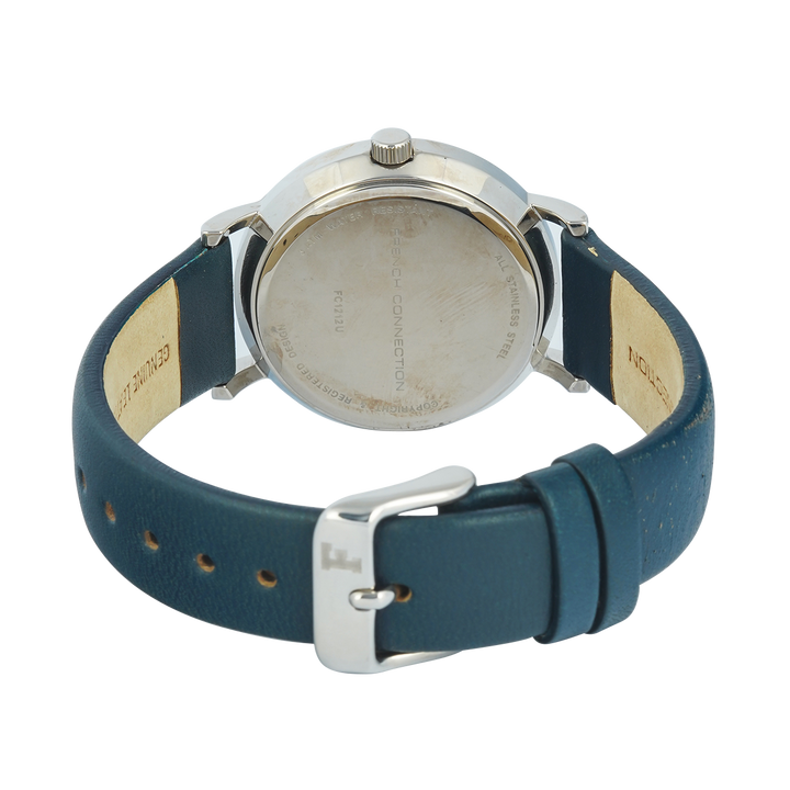 Jam Tangan French Connection FC1212U Women Silver Dial Blue Leather Strap