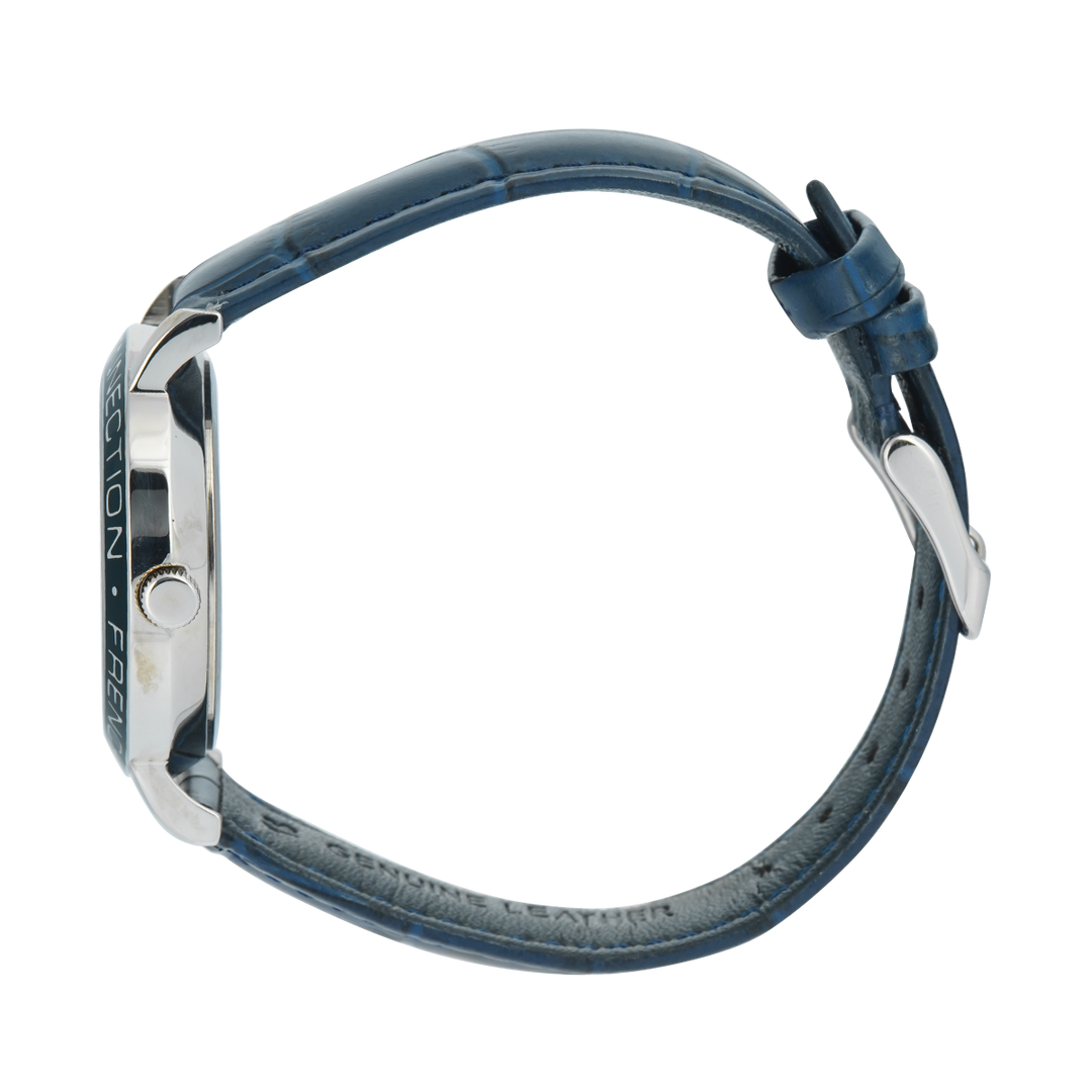 Jam Tangan French Connection FC1212U Women Silver Dial Blue Leather Strap