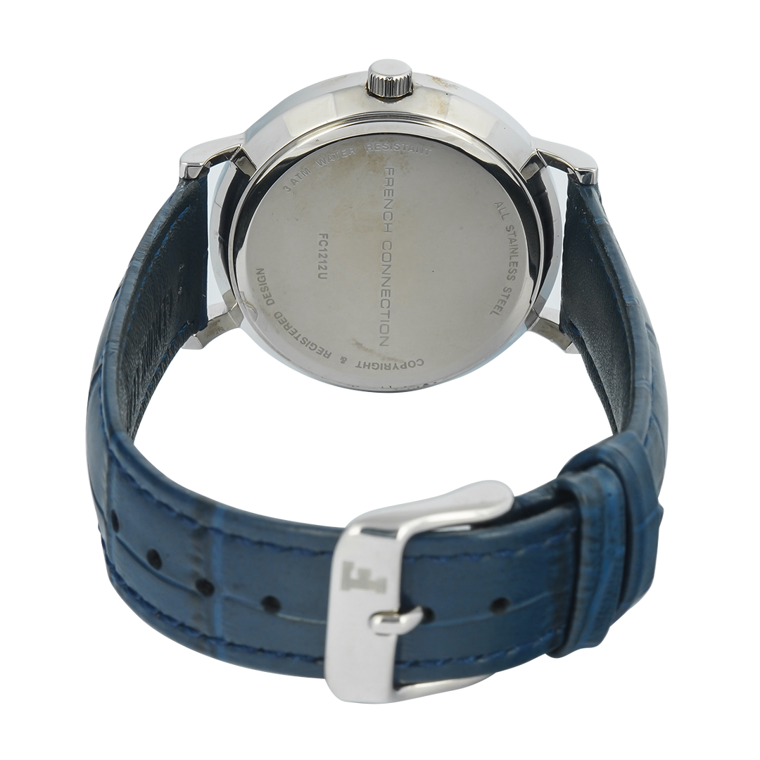 Jam Tangan French Connection FC1212U Women Silver Dial Blue Leather Strap