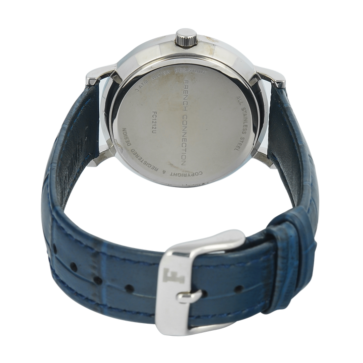 Jam Tangan French Connection FC1212U Women Silver Dial Blue Leather Strap