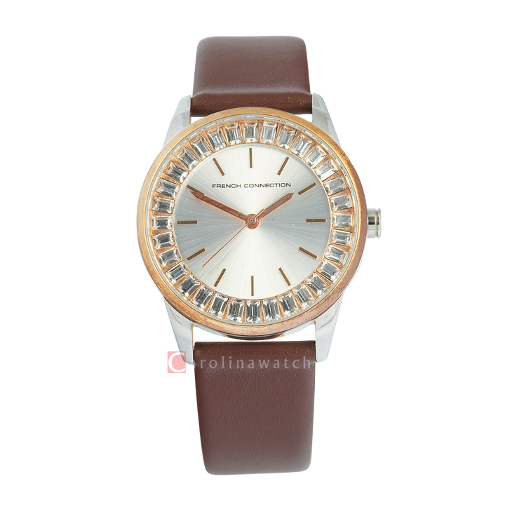 Jam Tangan French Connection FC1214C Women Silver Dial Brown Leather Strap