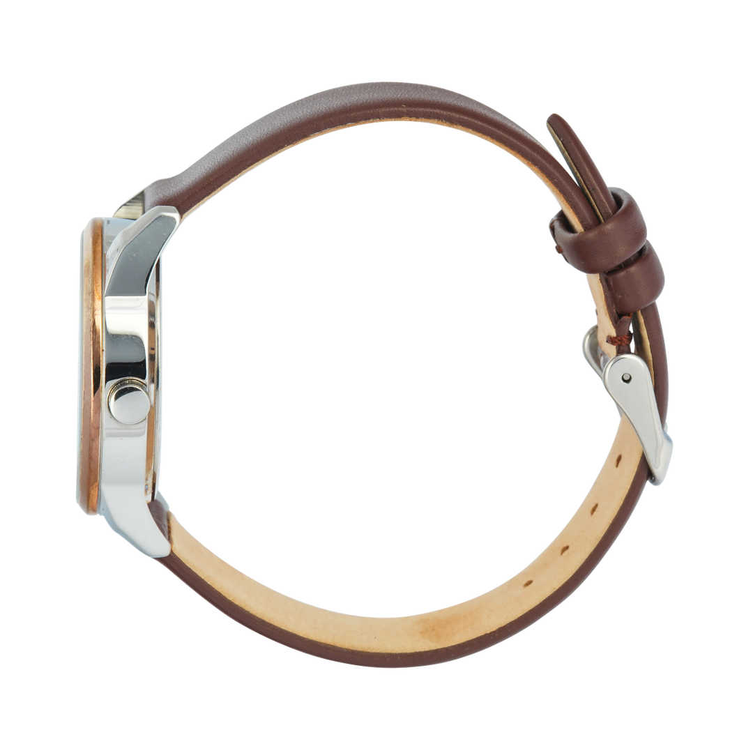 Jam Tangan French Connection FC1214C Women Silver Dial Brown Leather Strap