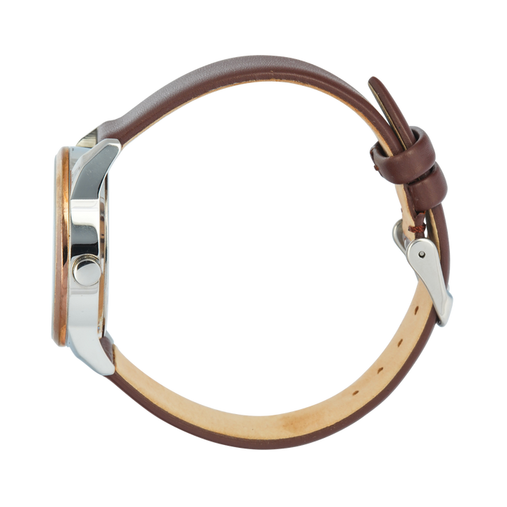 Jam Tangan French Connection FC1214C Women Silver Dial Brown Leather Strap