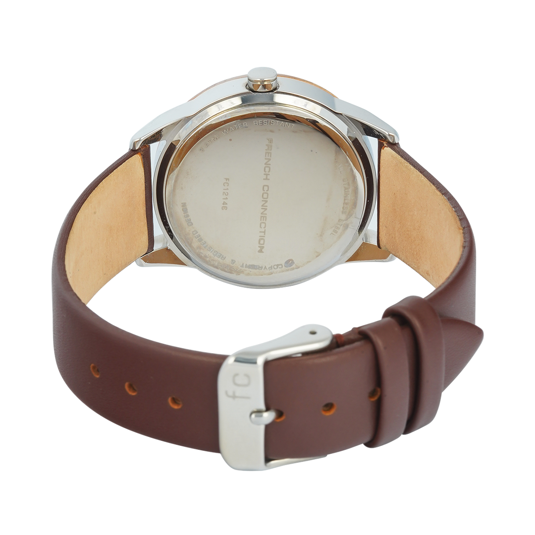 Jam Tangan French Connection FC1214C Women Silver Dial Brown Leather Strap