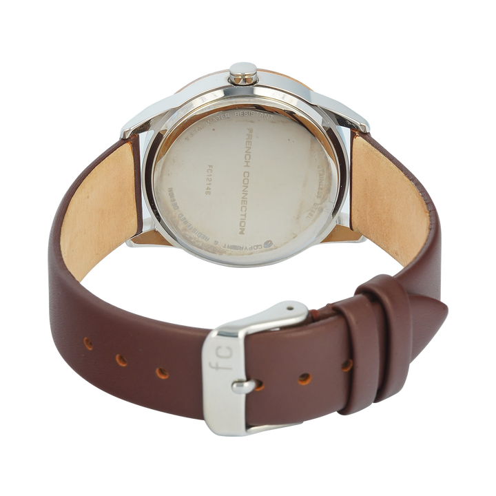 Jam Tangan French Connection FC1214C Women Silver Dial Brown Leather Strap