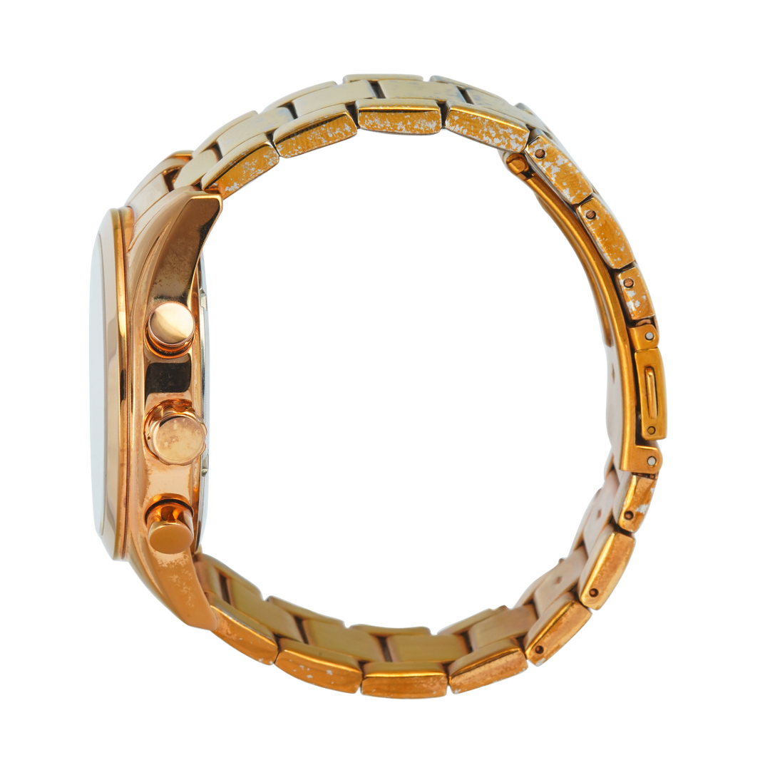 Jam Tangan FRENCH CONNECTION FC1230RGM Multifunction Women Gold Dial Rose Gold Stainless Steel Strap