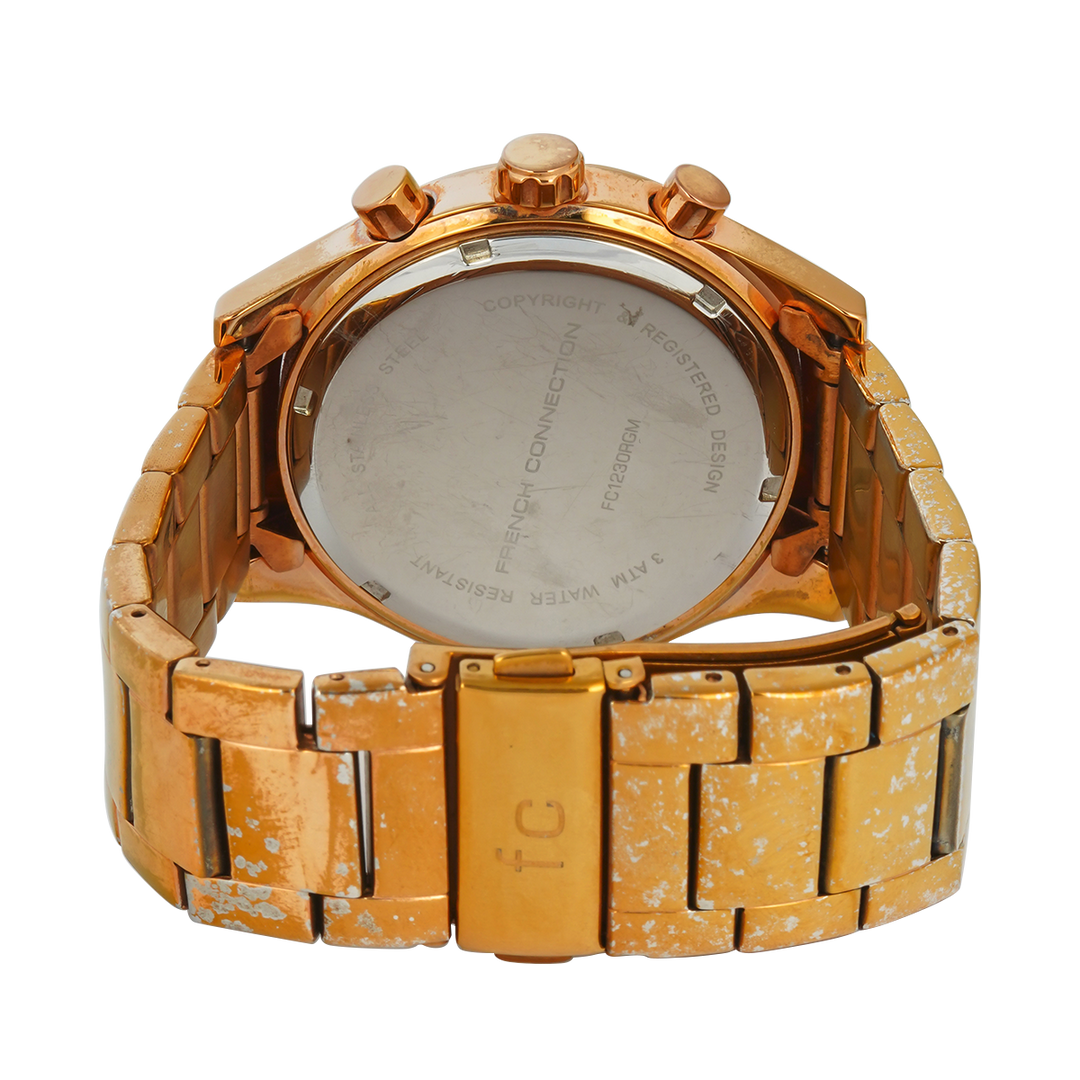 Jam Tangan FRENCH CONNECTION FC1230RGM Multifunction Women Gold Dial Rose Gold Stainless Steel Strap