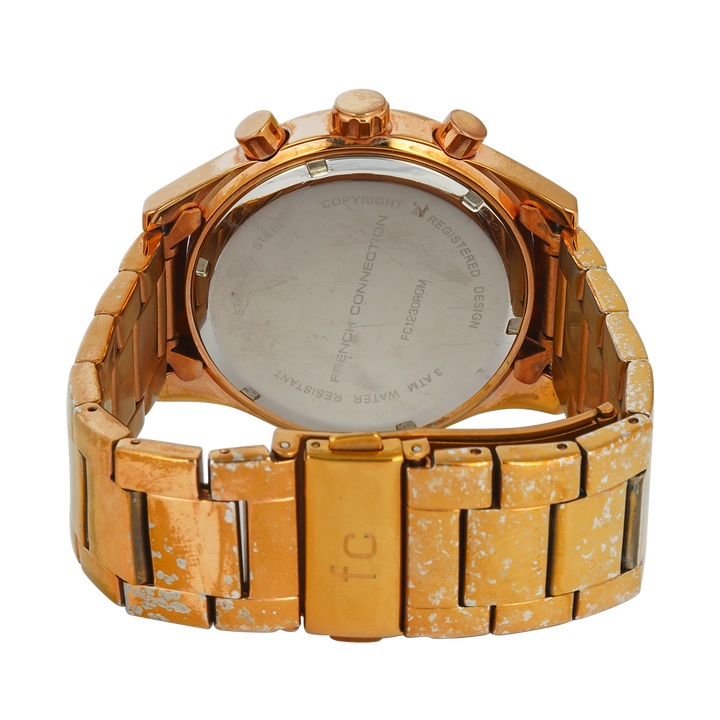 Jam Tangan FRENCH CONNECTION FC1230RGM Multifunction Women Gold Dial Rose Gold Stainless Steel Strap