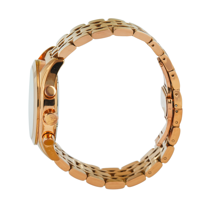 Jam Tangan FRENCH CONNECTION FC1230RGM Multifunction Women Gold Dial Rose Gold Stainless Steel Strap