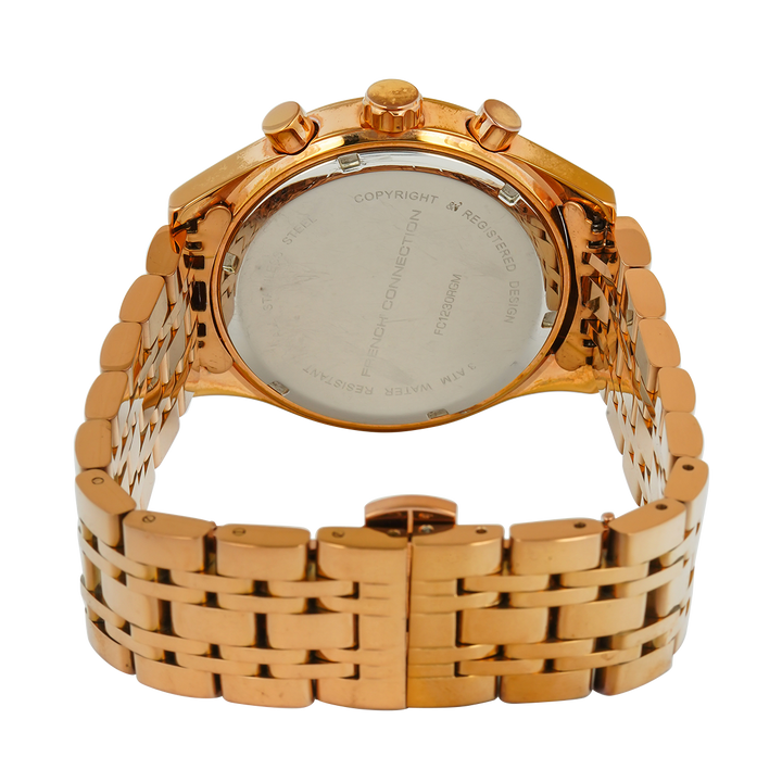 Jam Tangan FRENCH CONNECTION FC1230RGM Multifunction Women Gold Dial Rose Gold Stainless Steel Strap
