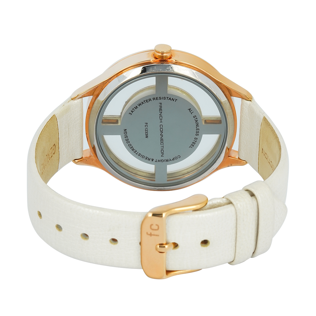 Jam Tangan French Connection FC1233W Women Analog Dial White Leather Strap