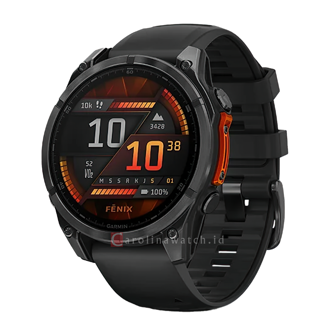 Jam Tangan Garmin Fenix 8 FENIX847MMOLEDGLASSLATGYSTEELBLKBD Unisex Multisport GPS Watch Slate Gray with Black Silicone Band