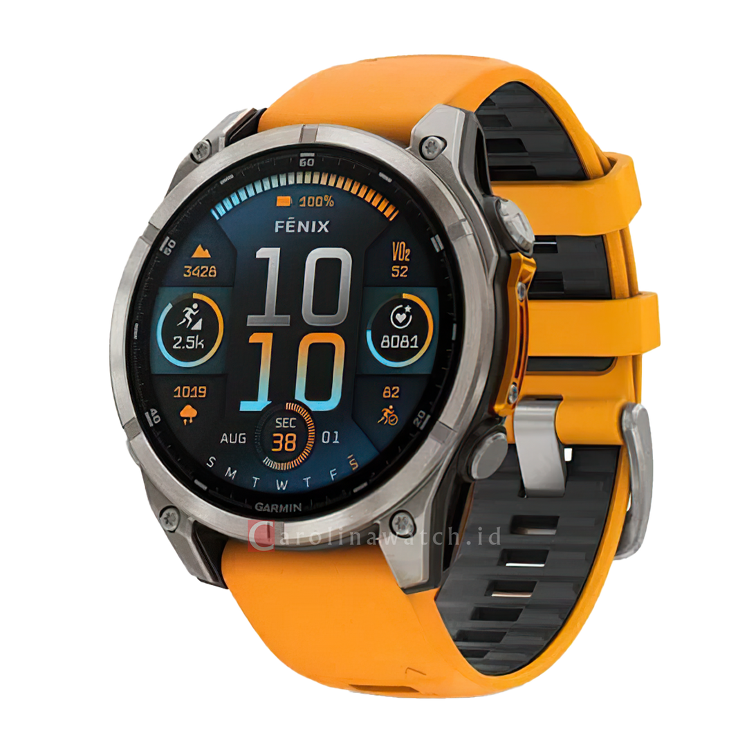 Jam Tangan Garmin Fenix 8 FENIX847MMOLEDSAPHTIBRGRPHTSPKOG Unisex Titanium with Spark Orange/Graphite Silicone Band