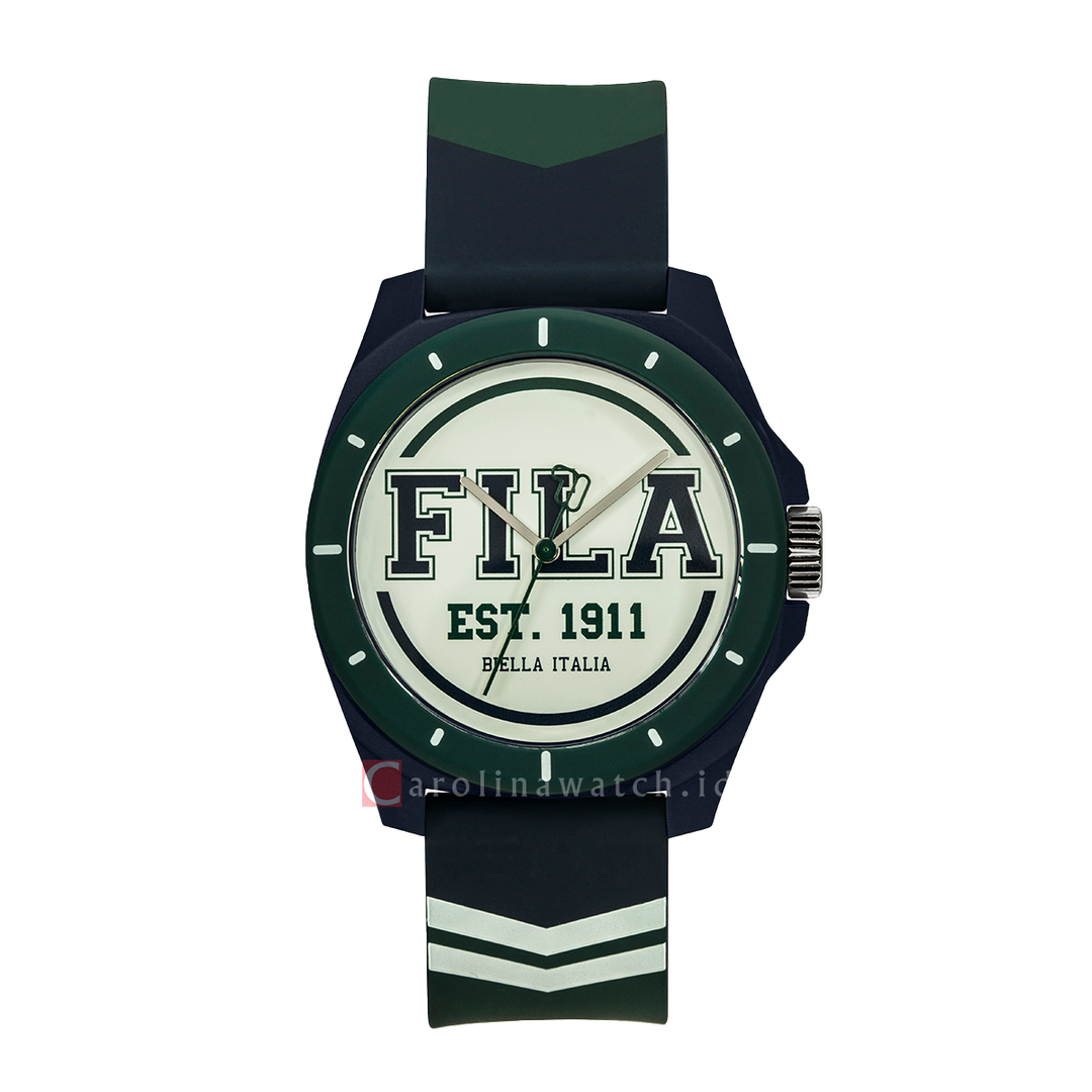 Jam Tangan FILA Italia Biella FL38331-001 Unisex Reinterpret 70's White Dial Dark Green Rubber Strap