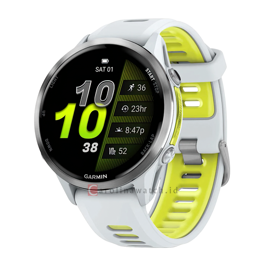 Jam Tangan Garmin Forerunner 970 FORERUNNER970WHITESTONEAMPYELLOW Unisex Triathlon Sports GPS Watch