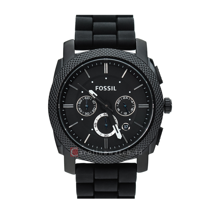 Jam Tangan Fossil Machine FS4487IE Chronograph Men Black Dial Black Rubber Strap