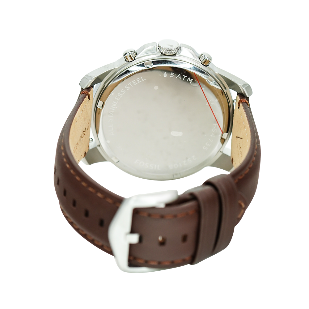 Jam Tangan Fossil Grant FS4735 Chronograph Men Beige Dial Brown Leather Strap