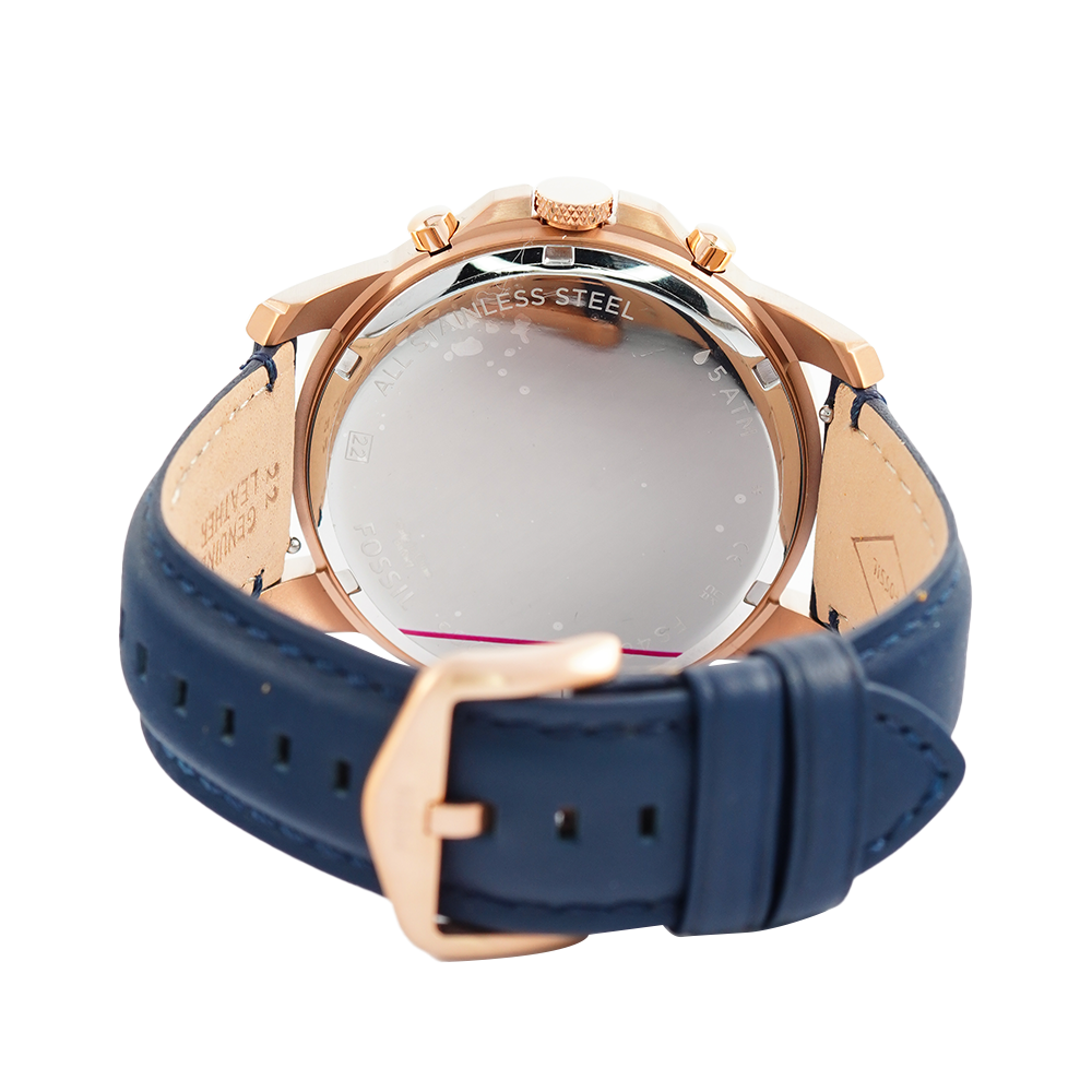 Jam Tangan Fossil Grant FS4835 Chronograph Men Blue Dial Blue Leather Carolina Watch