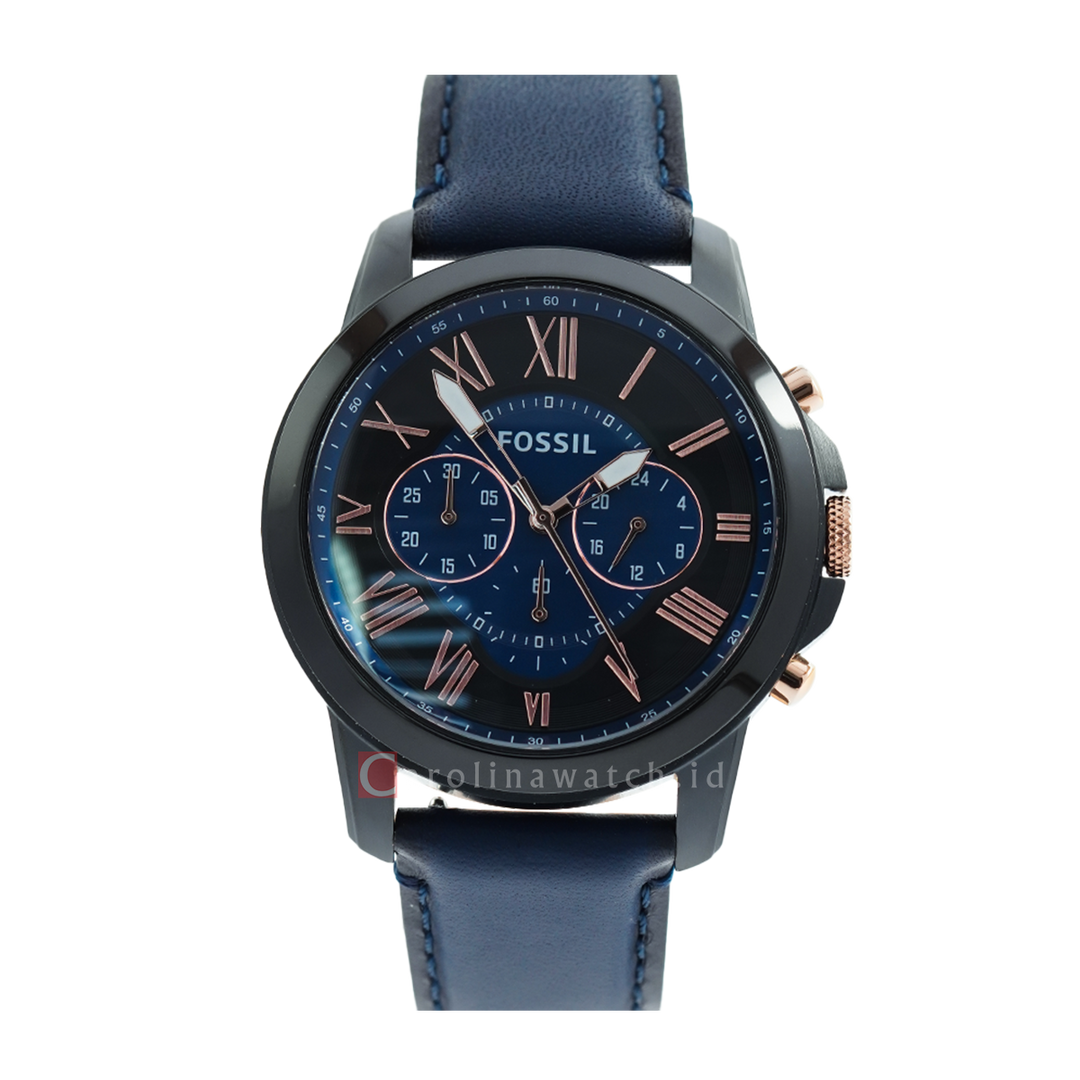 Jam Tangan Fossil Grant FS5061 Chronograph Men Blue Dial Blue Leather Strap