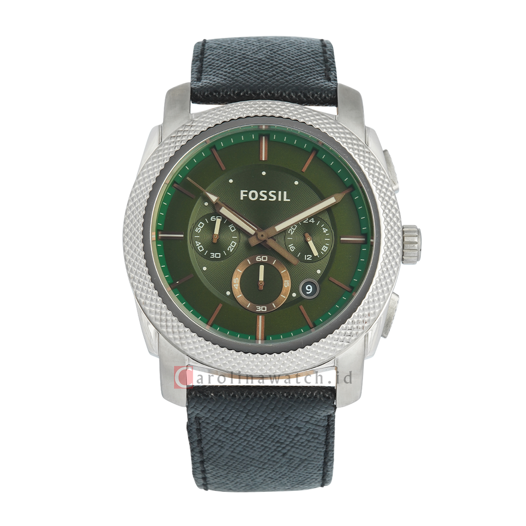 Jam Tangan Fossil Machine FS5161 Chronograph Men Green Dial Black Leather Strap