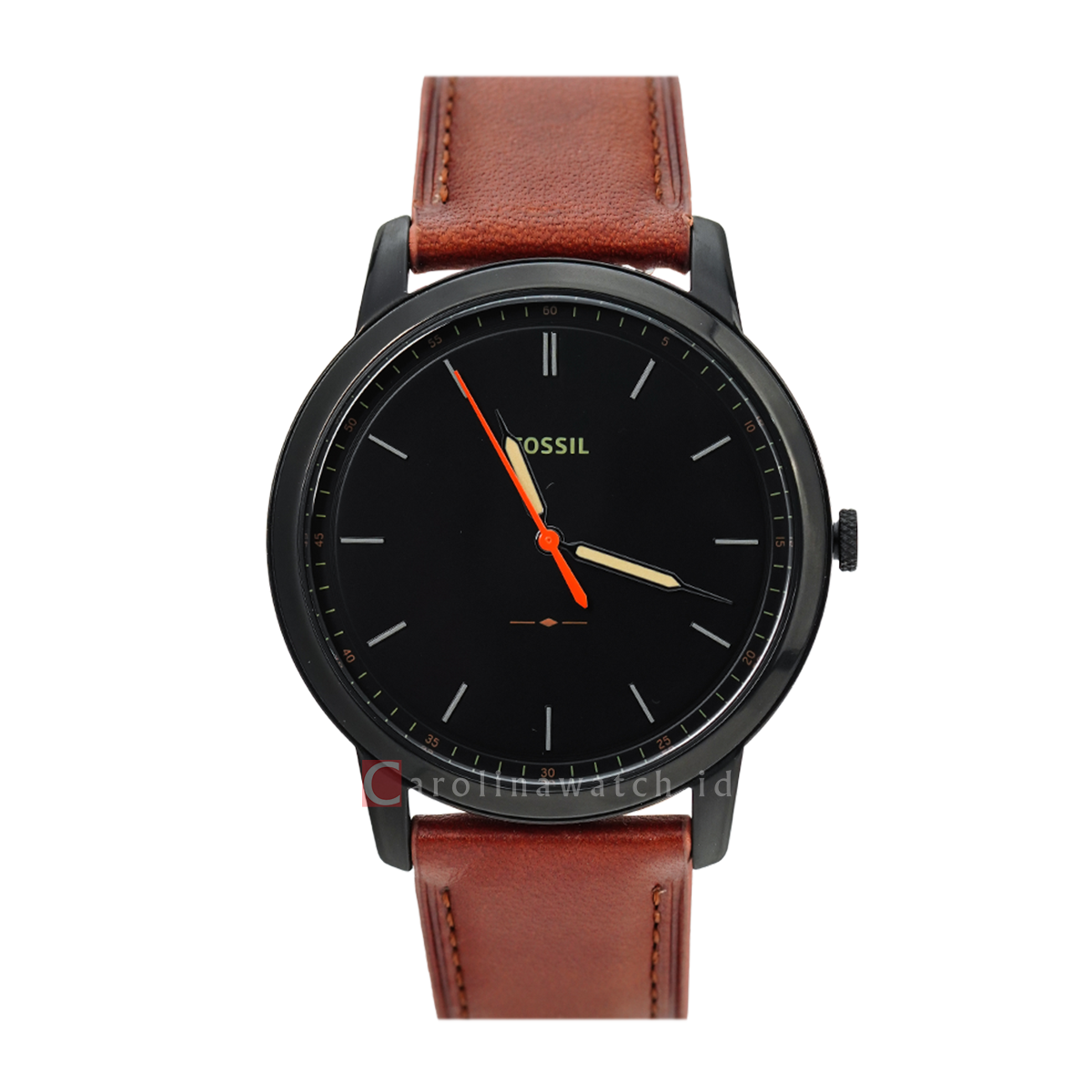 Jam Tangan Fossil Minimalist FS5305 Men Black Dial Brown Leather Strap ...