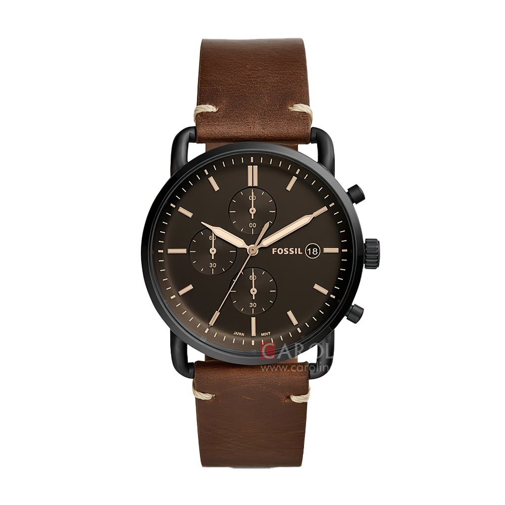 Jam Tangan Fossil The Commuter FS5403 Men Black Dial Brown Leather Str ...