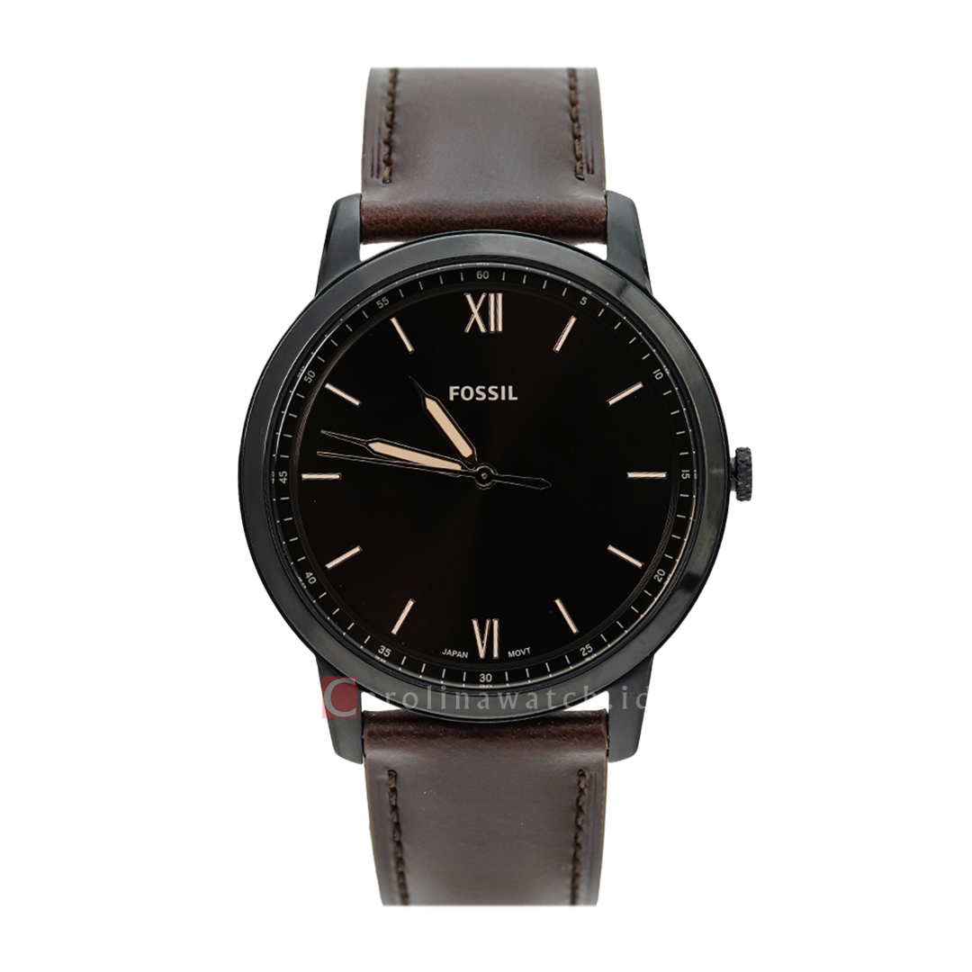 Jam Tangan Fossil Minimalist FS5551 Men Black Dial Dark Brown Leather Strap