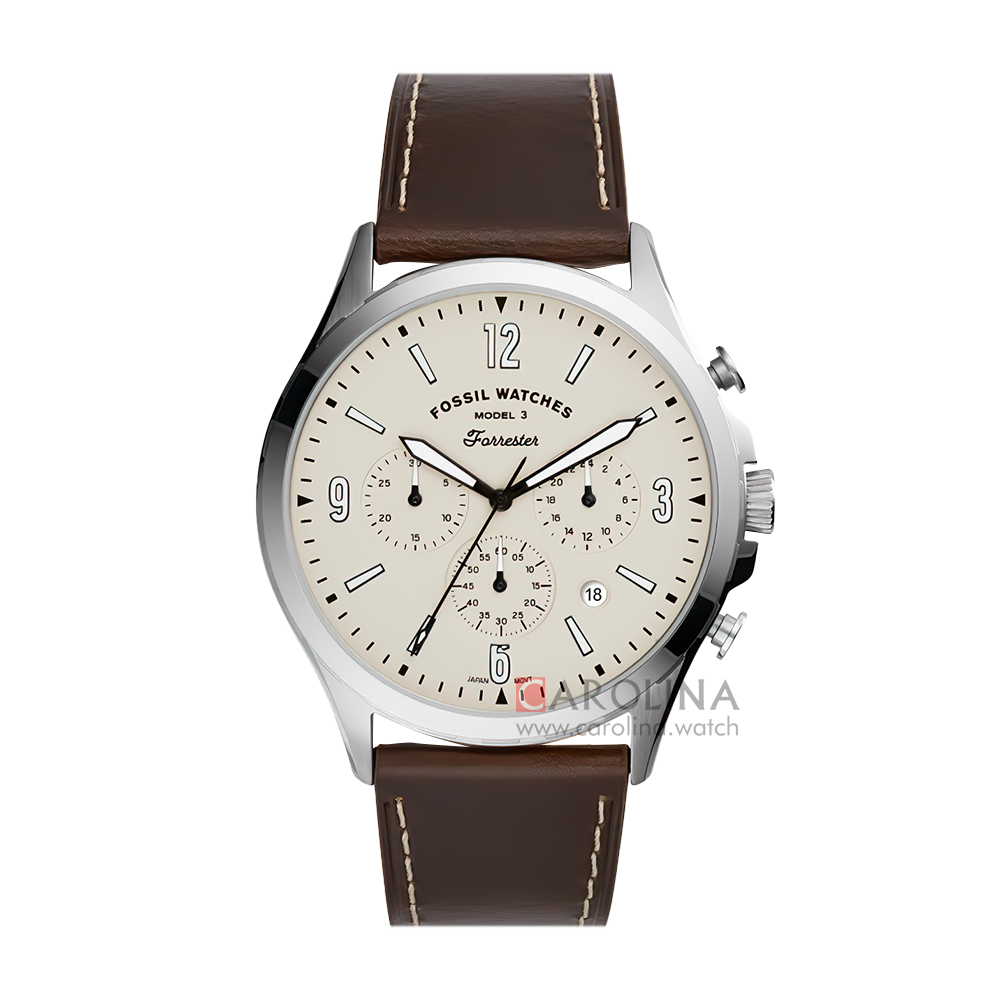 Jam Tangan Fossil Forrester FS5696 Men Cream Dial Brown Leather Strap