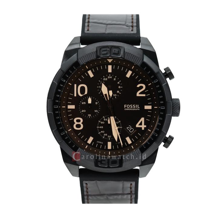 Jam Tangan Fossil Bronson FS5713 Chronograph Men Black Dial Brown Leather Strap