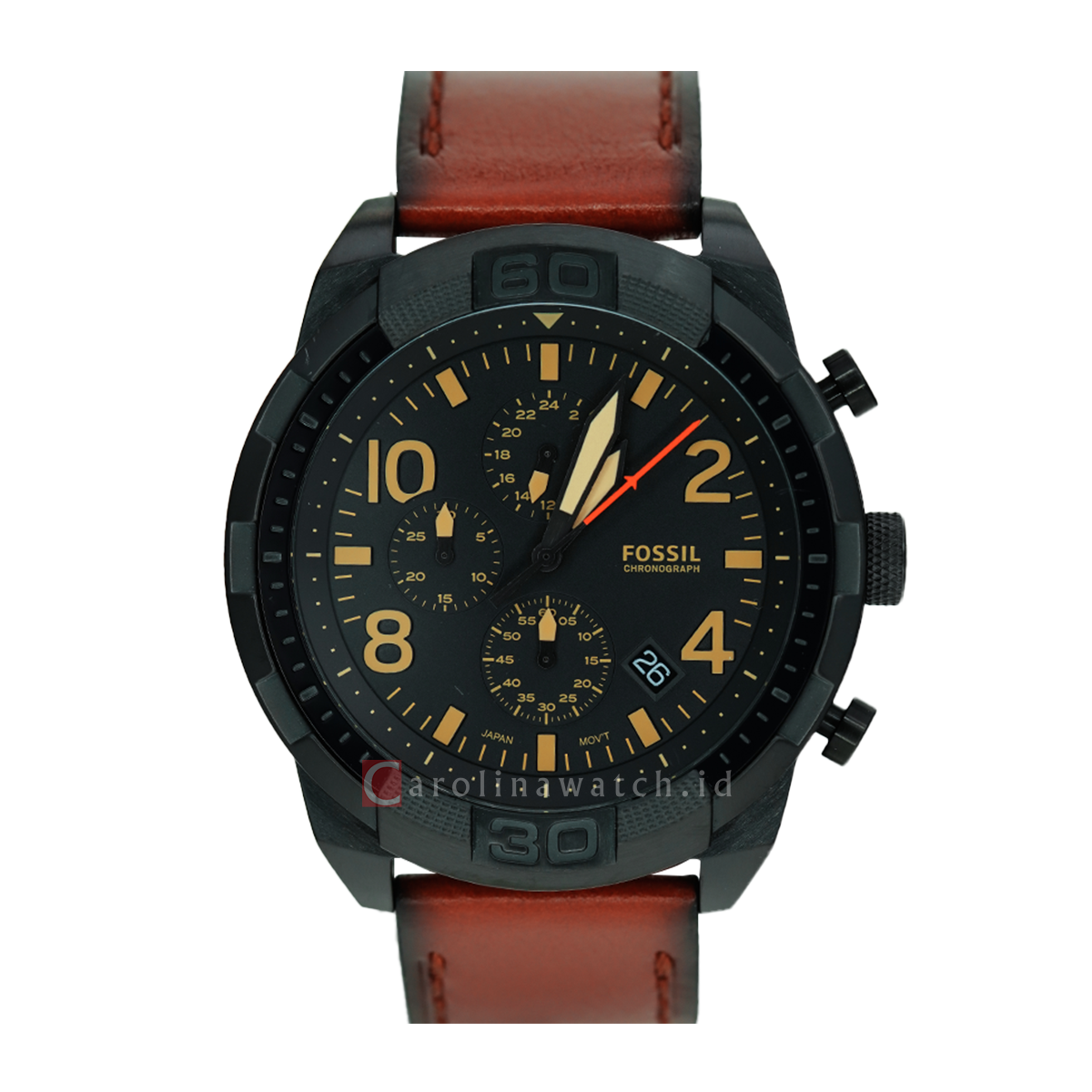 Jam Tangan Fossil Bronson FS5714 Chronograph Men Black Dial Brown Leat ...
