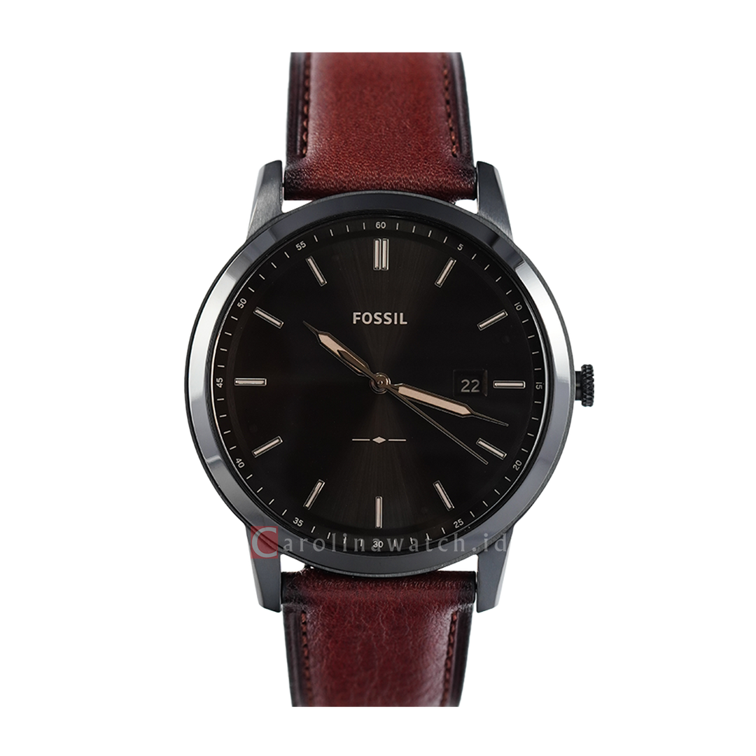 Jam Tangan Fossil Minimalist FS5841 Men Dark Brown Dial Brown Leather Strap