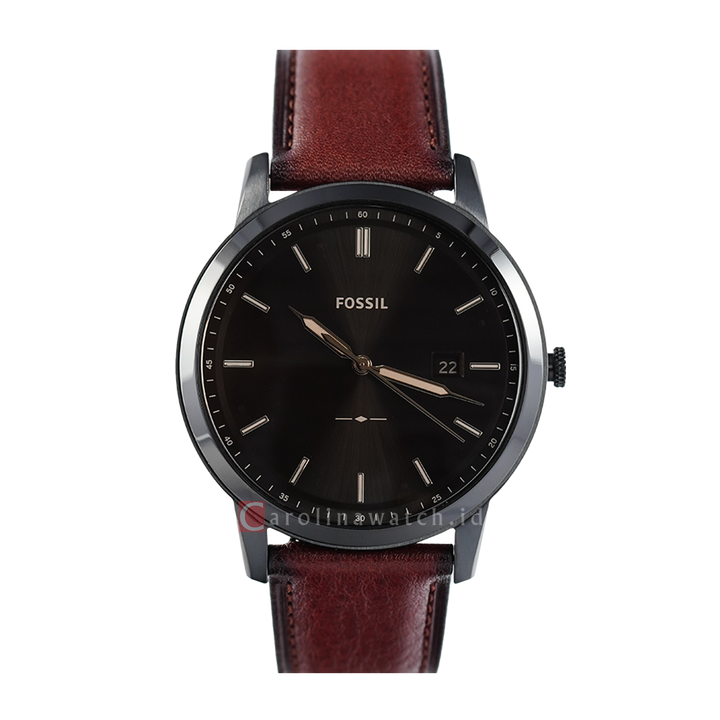 Jam Tangan Fossil Minimalist FS5841 Men Dark Brown Dial Brown Leather Strap