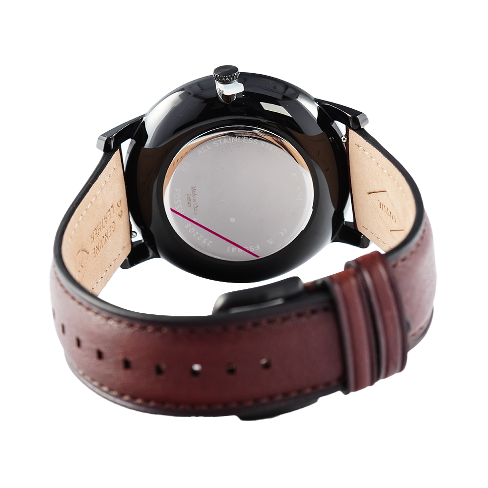 Jam Tangan Fossil Minimalist FS5841 Men Dark Brown Dial Brown Leather Strap