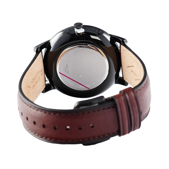 Jam Tangan Fossil Minimalist FS5841 Men Dark Brown Dial Brown Leather Strap