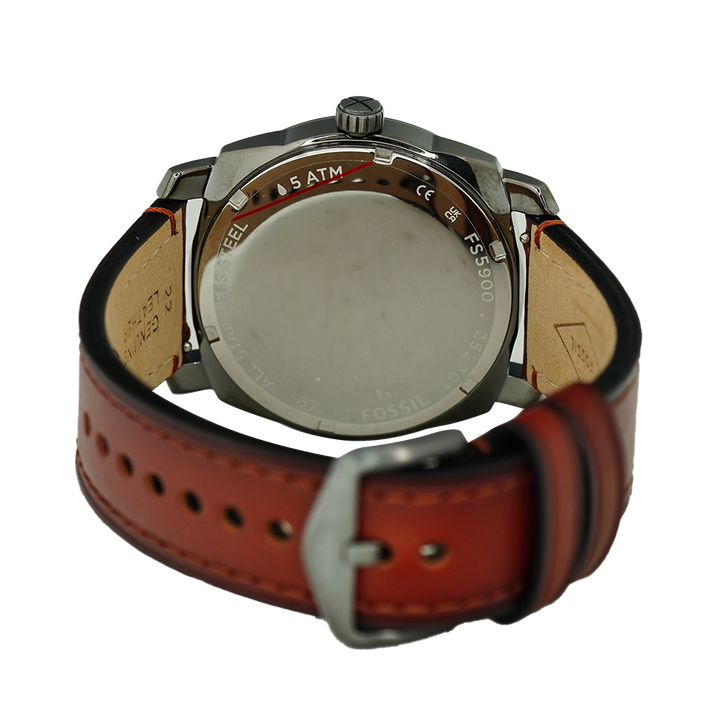 Jam Tangan Fossil Machine FS5900 Men Grey Dial Brown Leather Strap