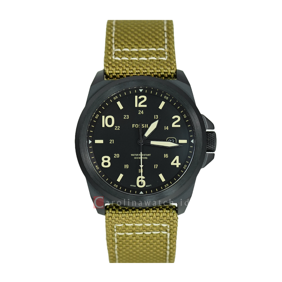 Jam Tangan Fossil Bronson FS5917 Men Black Dial Green Nylon Strap