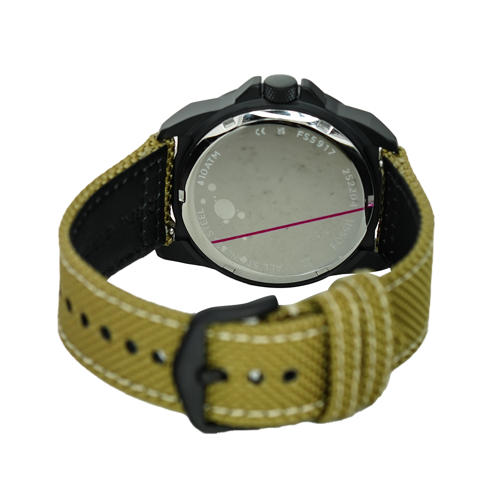 Jam Tangan Fossil Bronson FS5917 Men Black Dial Taupe Nylon Strap