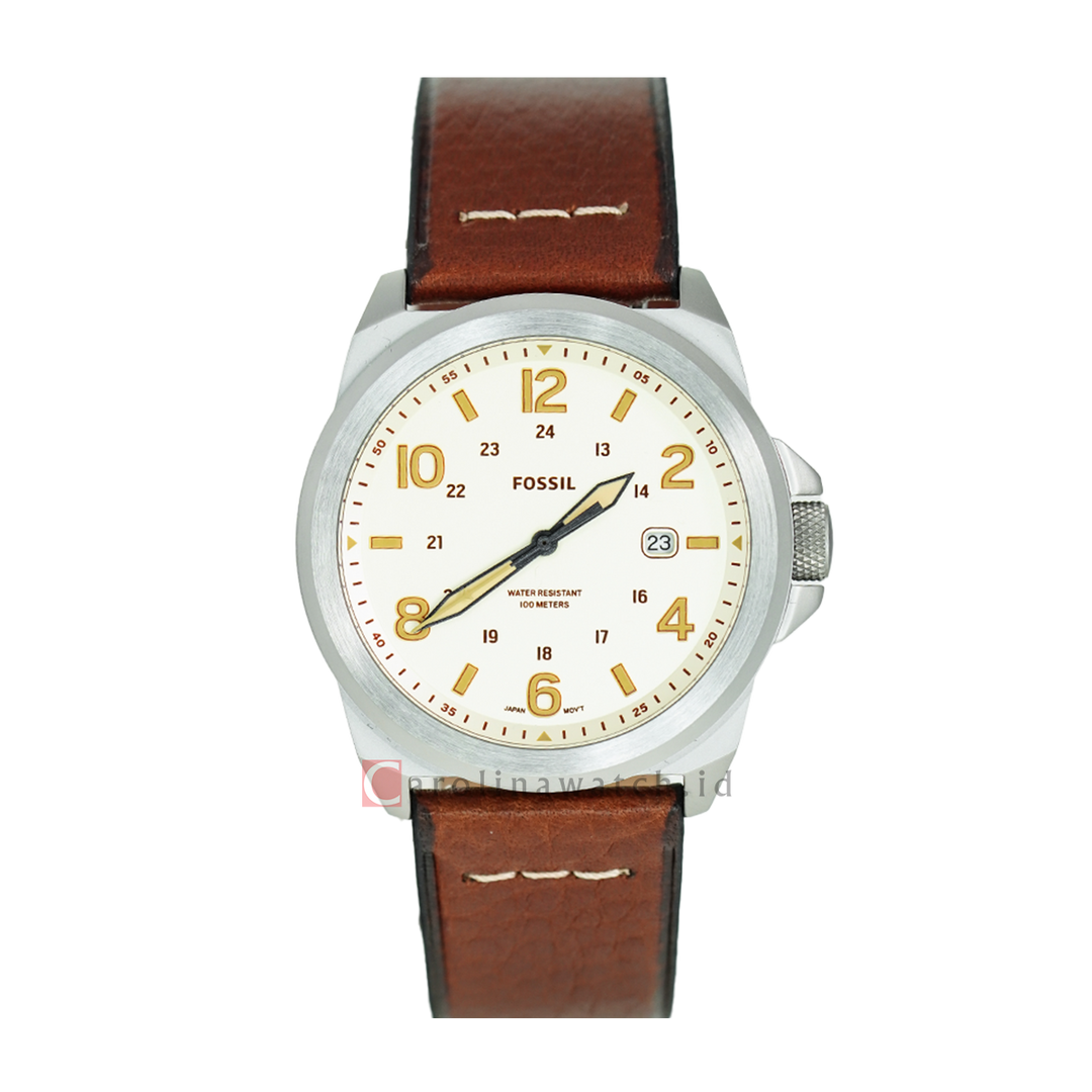 Jam Tangan Fossil Bronson FS5919 Men Biege Dial Brown Leather Strap