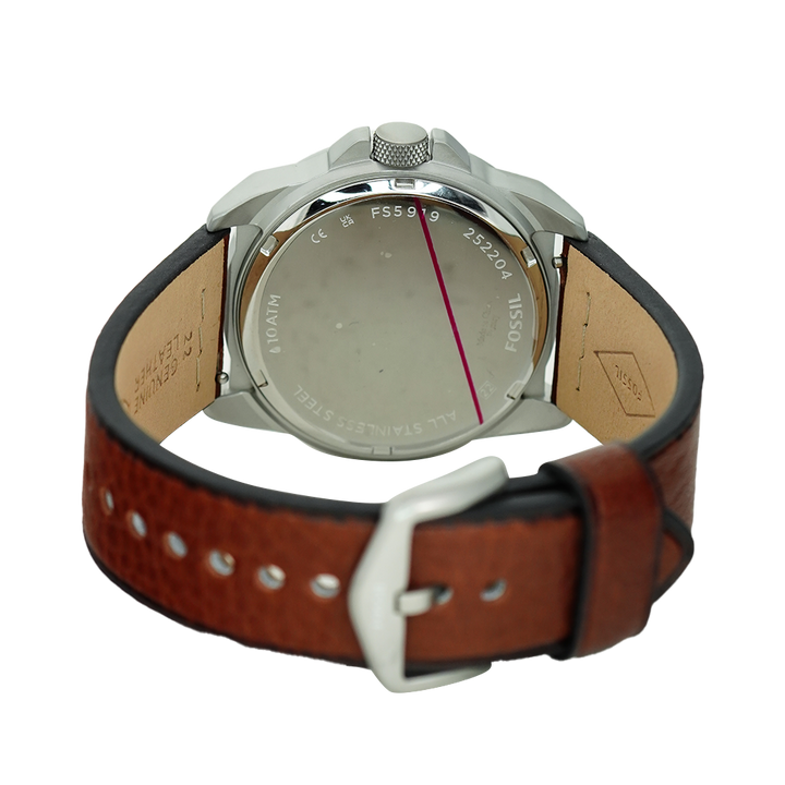 Jam Tangan Fossil Bronson FS5919 Men Biege Dial Brown Leather Strap