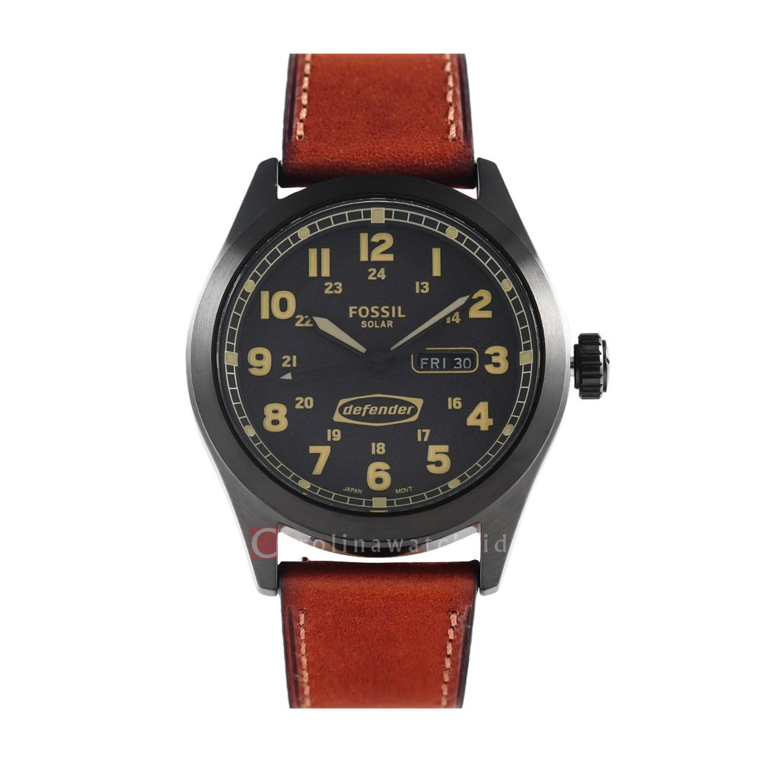 Jam Tangan Fossil Defender FS5978 Men Black Dial Brown Leather Strap