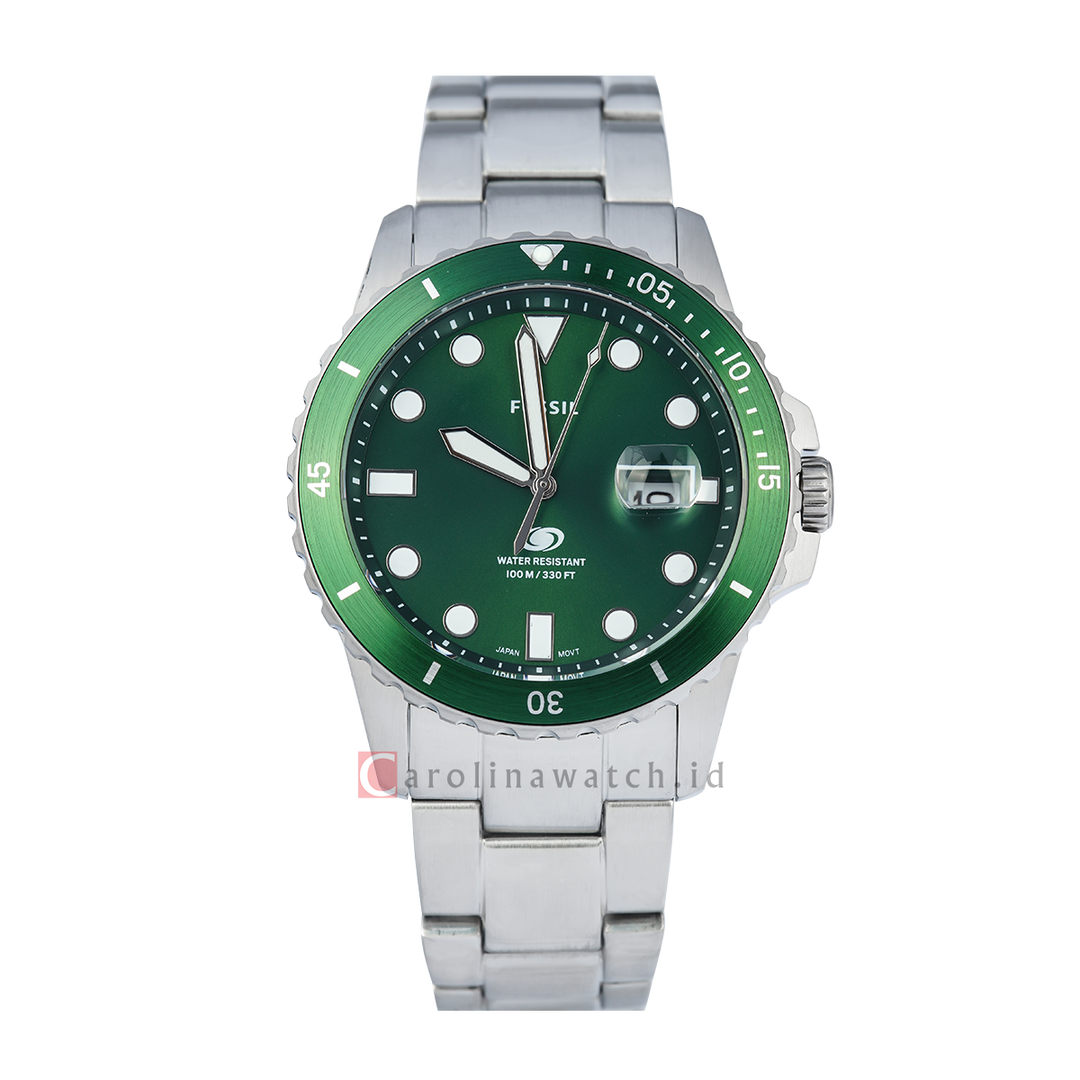 Jam Tangan Fossil Blue Dive FS6033 Men Green Dial Stainless Steel Strap