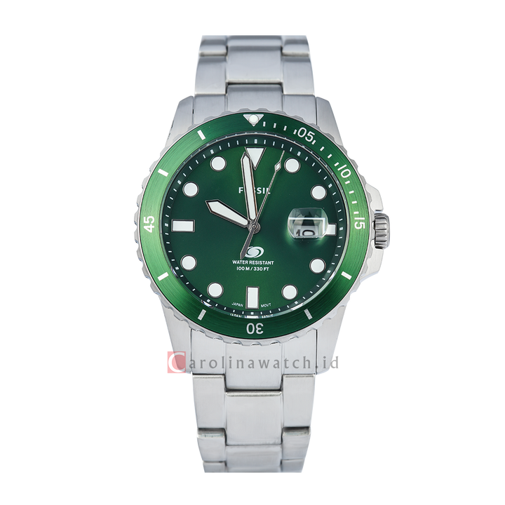 Jam Tangan Fossil Blue Dive FS6033 Men Green Dial Stainless Steel Strap