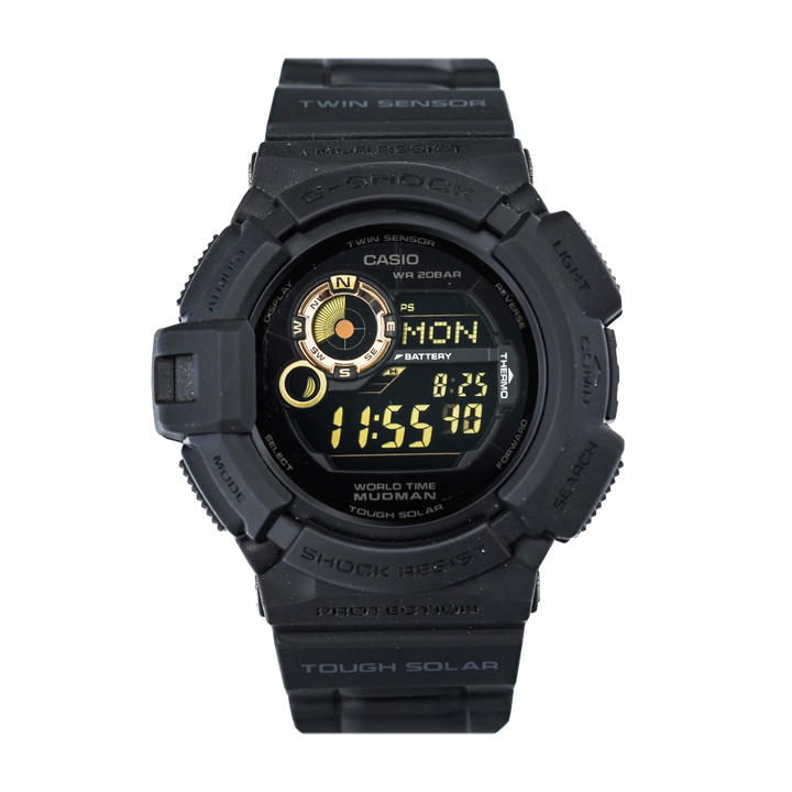Jam Tangan Casio G-Shock Mudman G-9300GB-1D Men Tough Solar Black & Gold Digital Compass Resin Band
