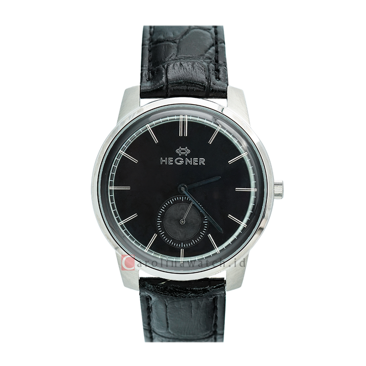 Jam Tangan Hegner G1637SSBA Men Black Dial Black Leather Strap